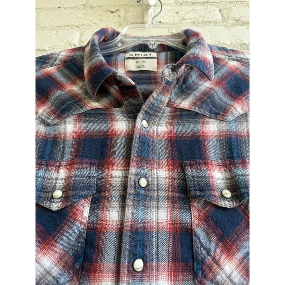Ariat Herne Retro Fit Pearl Snap Button Flannel Shirt Mens Size XXL Blue Plaid - Picture 3 of 16